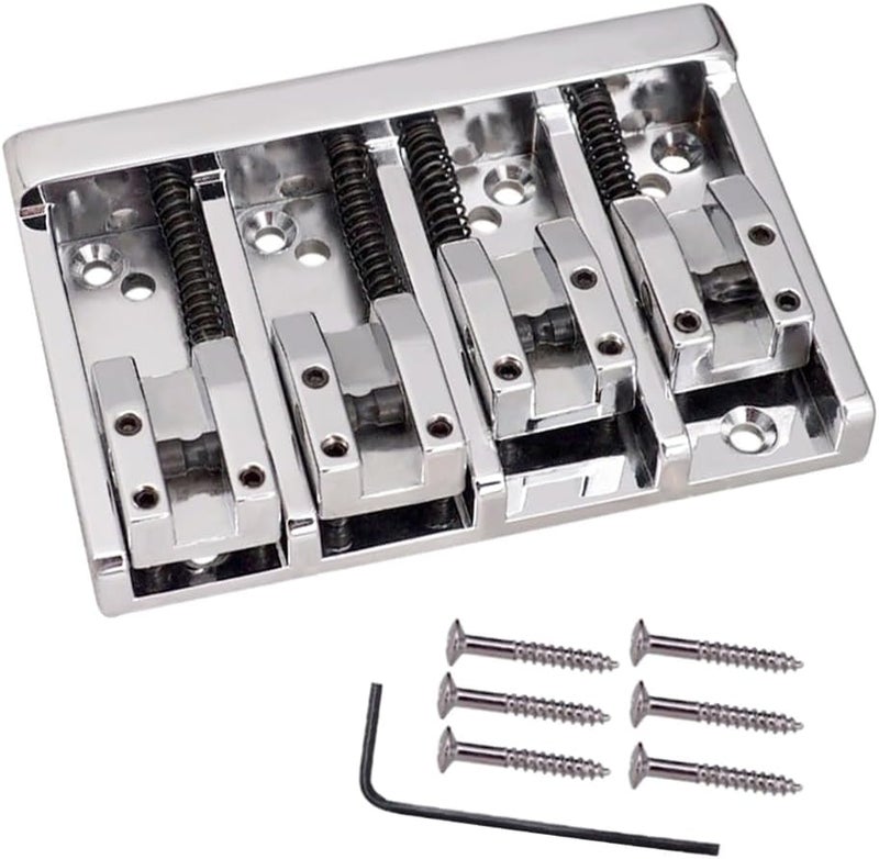 JD.Moon Vintage 4 String Bass Bridge Tailpiece A-style Roller Saddle Bridge Top Load or String Through Body (Chrome) - Image 1
